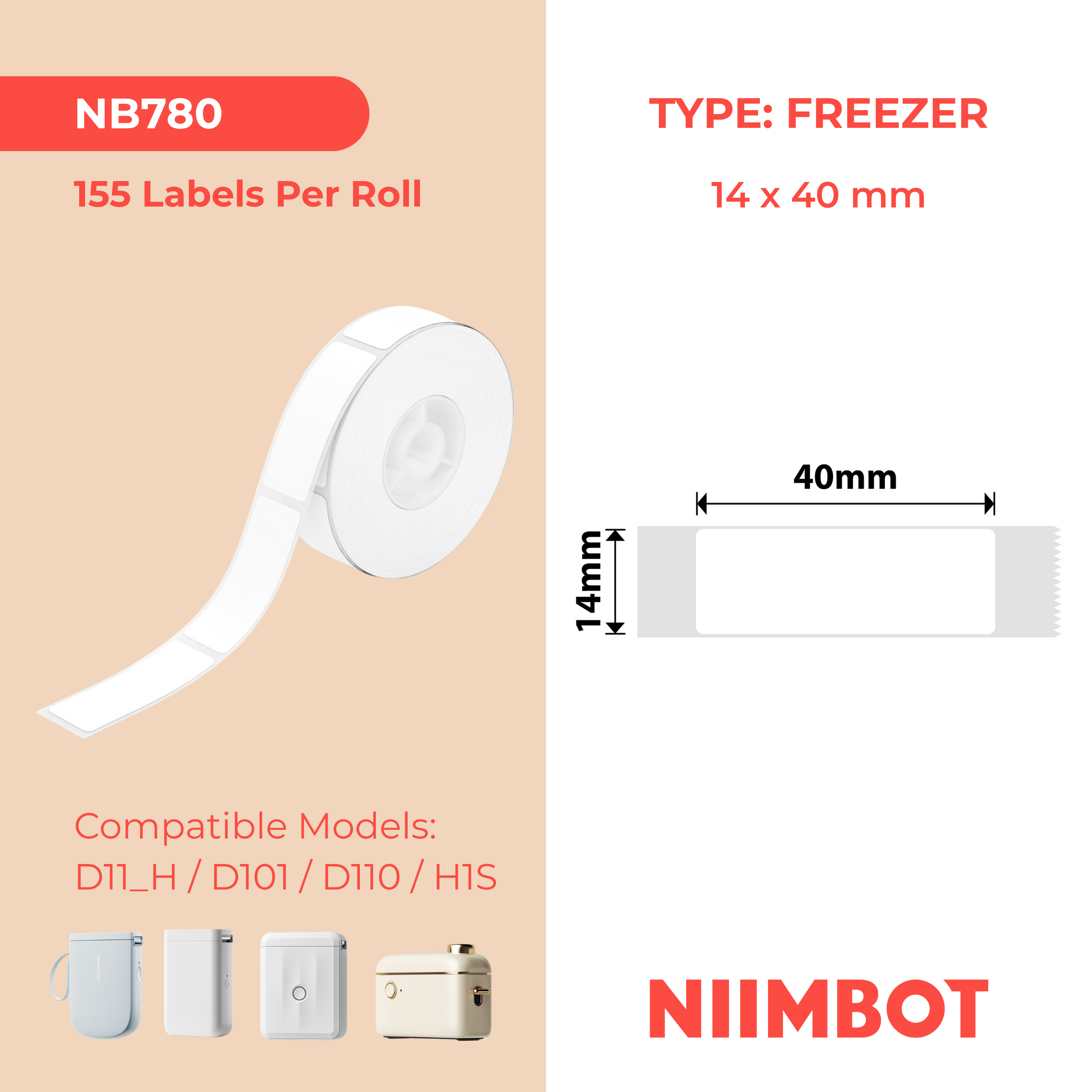 NIIMBOT - D Range - 14x40mm - White Freezer - 155 Labels