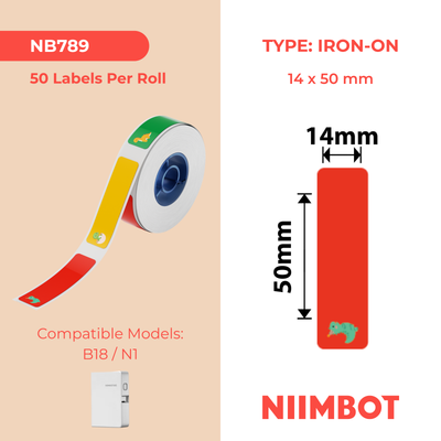 NIIMBOT - N1 - 14x50mm - Iron On Dino Land Patterns - 50 Labels