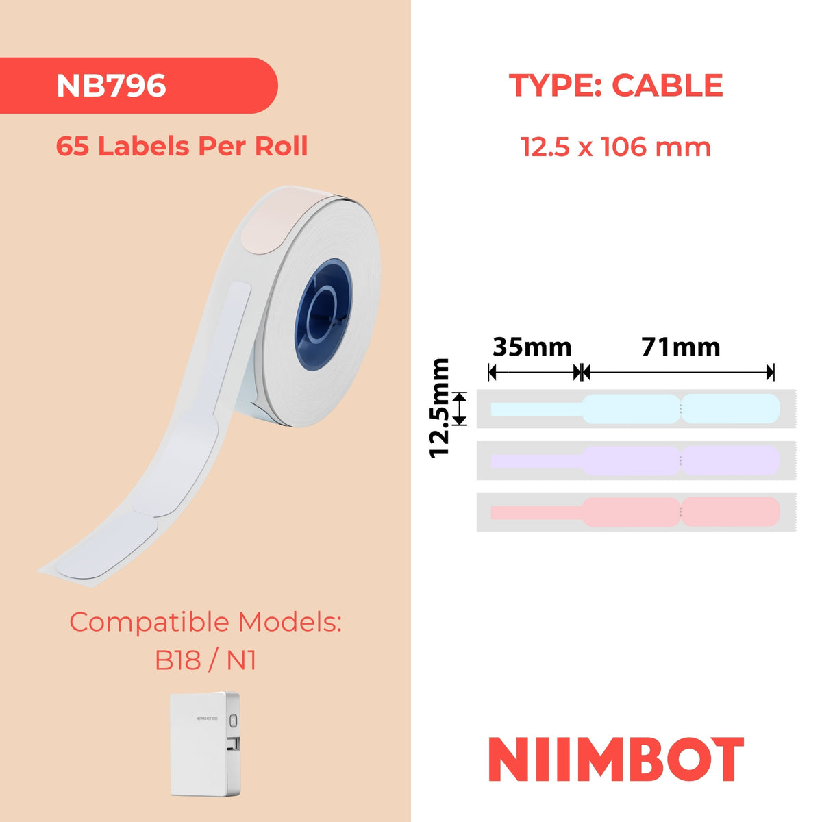NIIMBOT - N1 - 12.5x71+35mm - Mist Cable - 65 Labels