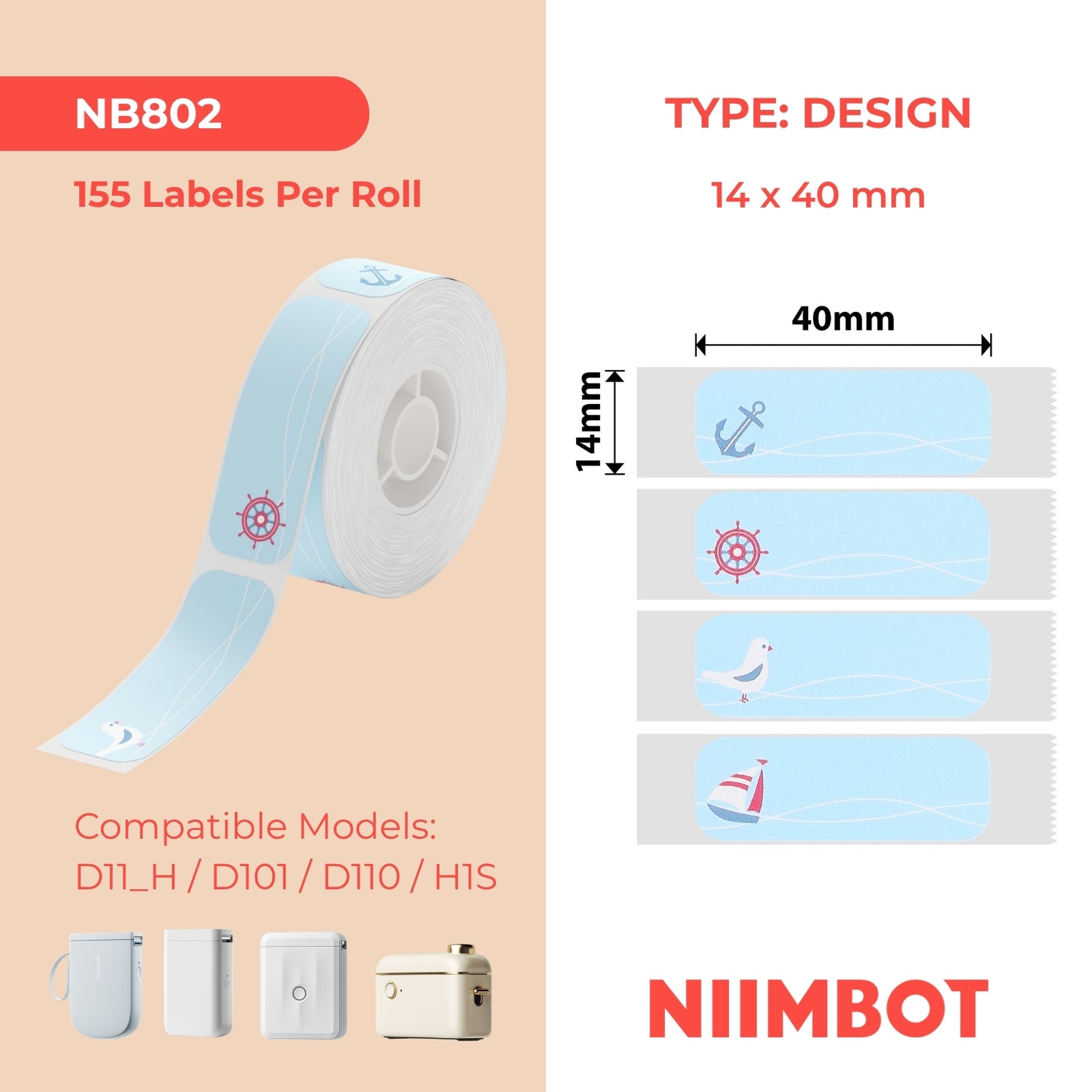 NIIMBOT - D Range - 14x40mm - Naval Style - 155 Labels