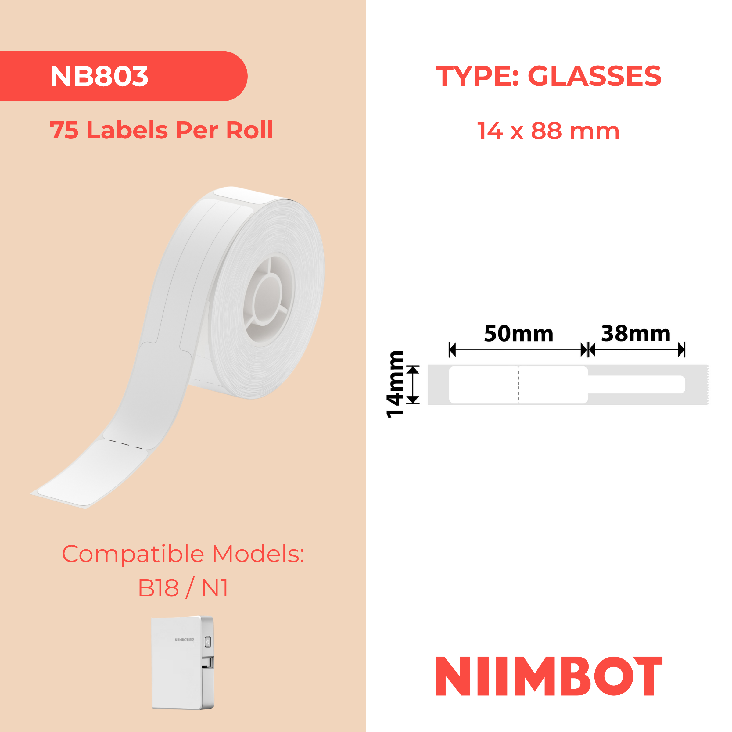 NIIMBOT - N1 - 14x50+38mm - Glasses - 75 Labels