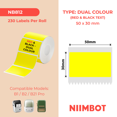 NIIMBOT - B Pro Range - 50x30mm - Yellow - Dual Colour - Red & Black Text - 230 Labels