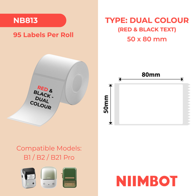 NIIMBOT - B Pro Range - 50x80mm - White - Dual Colour - Red & Black Text - 95 Labels