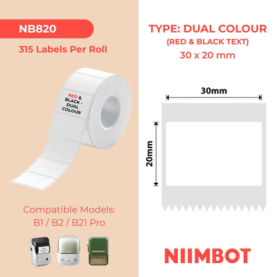 NIIMBOT - B Pro Range - 30x20mm - White - Dual Colour - Red & Black Text - 315 Labels