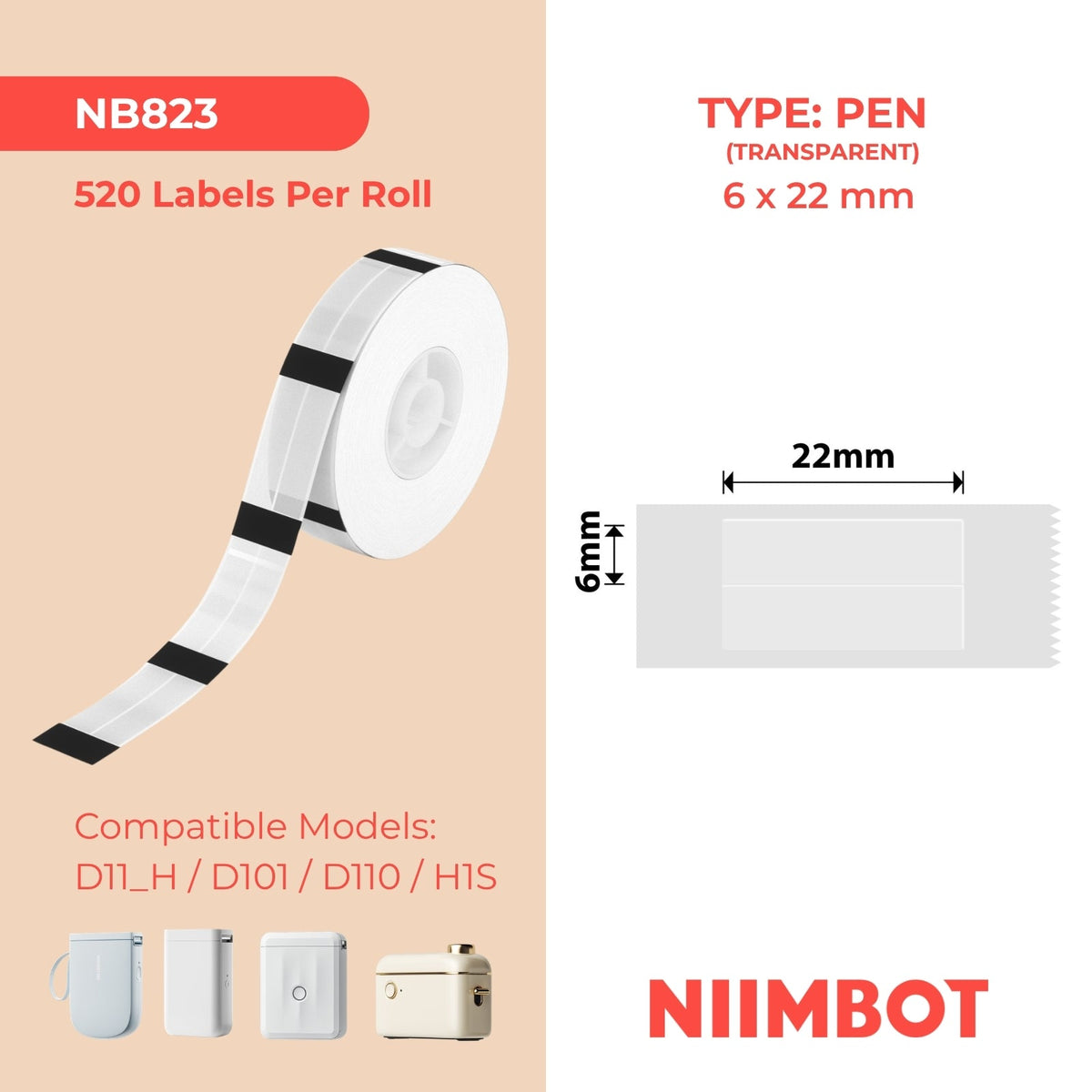 NIIMBOT - D Range - 6x22mm/2L - Transparent Stationary Pens & Pencils - 520 Labels