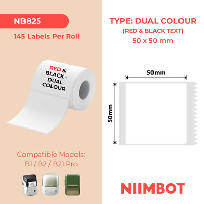 NIIMBOT - B Pro Range - 50x50mm - White - Dual Colour - Red & Black Text - 145 Labels