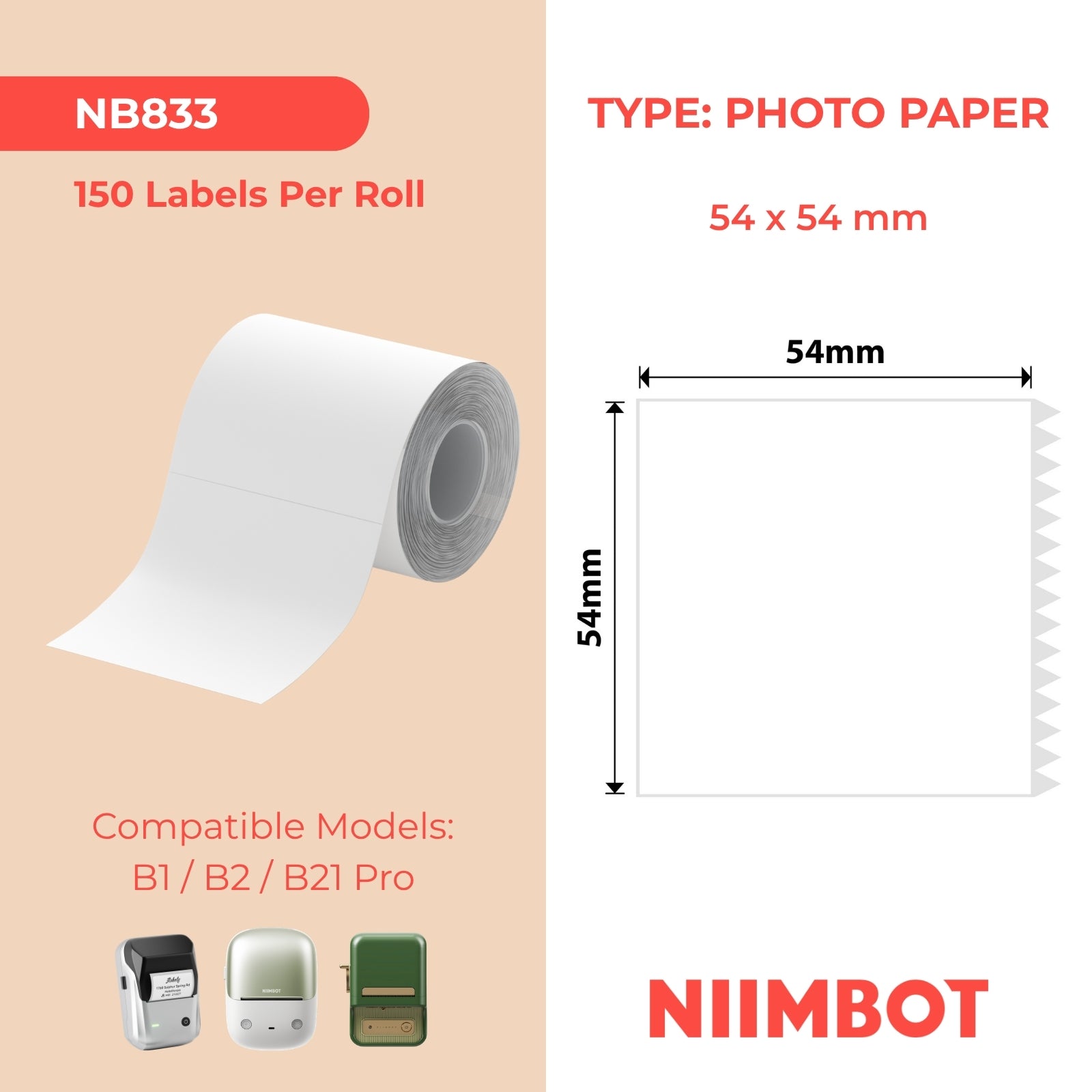 NIIMBOT - B Pro Range - 54x54mm - White Greyscale - Photo Paper - 150 Labels