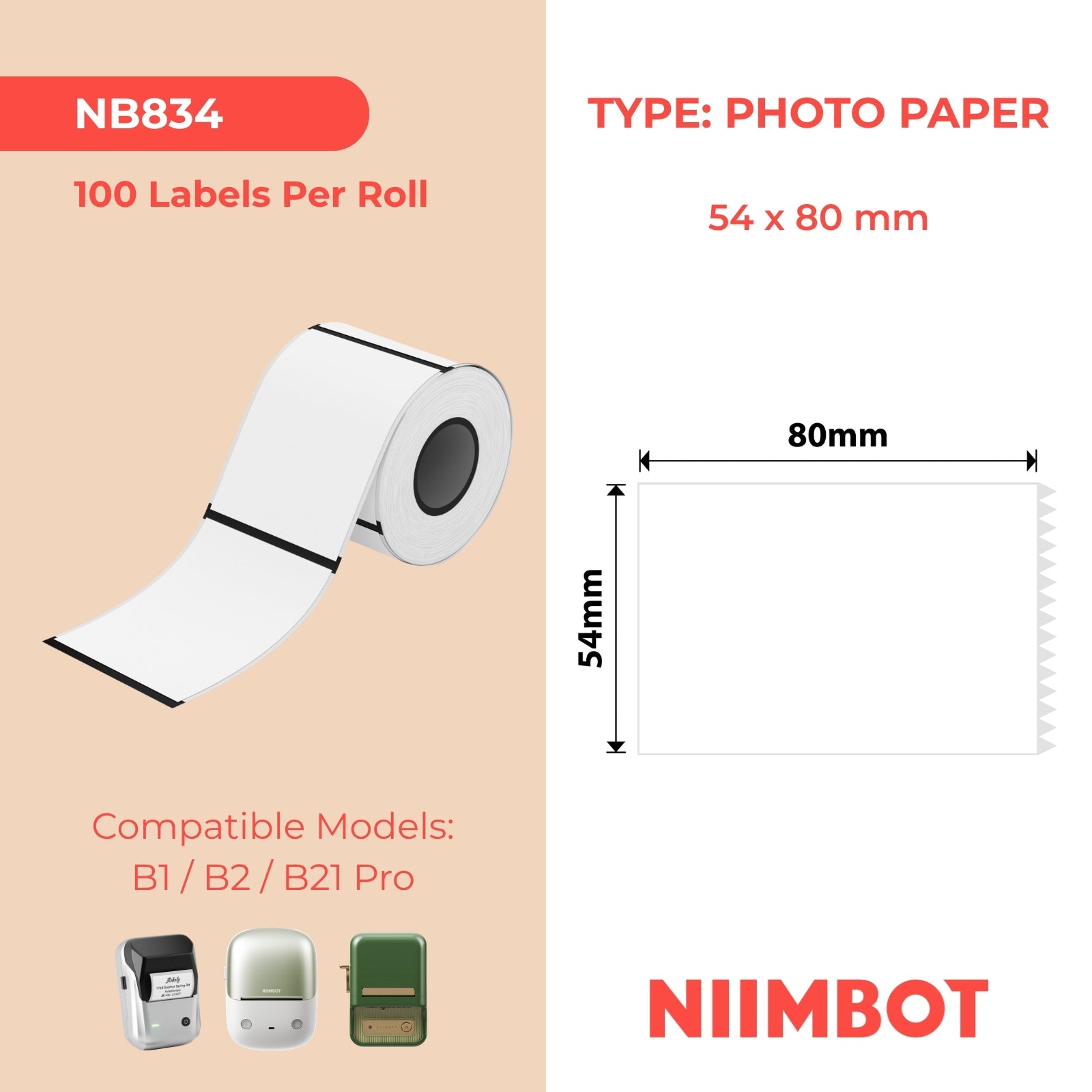 NIIMBOT - B Pro Range - 54x80mm - White Greyscale Photo Paper - 100 Labels