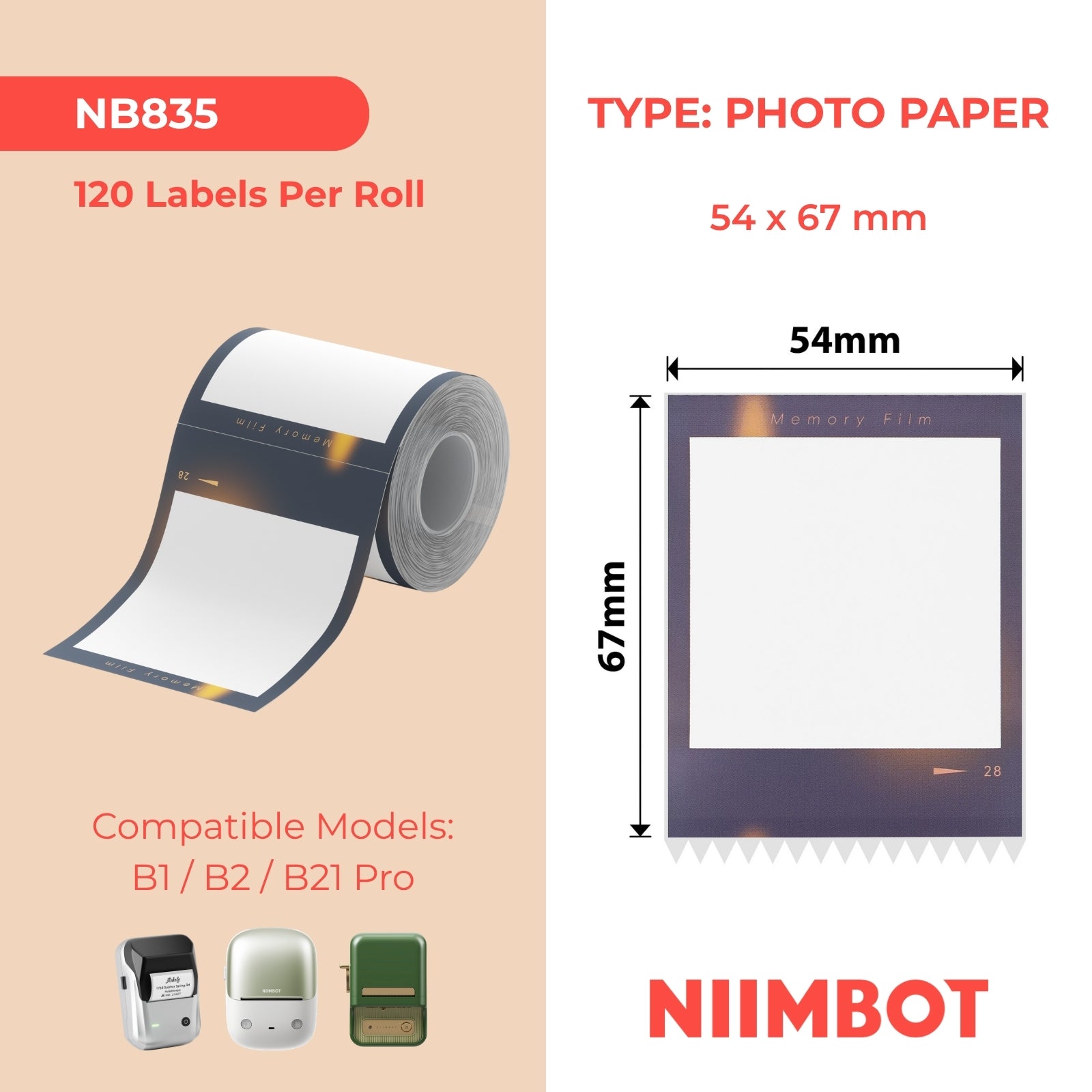 NIIMBOT - B Pro Range - 54x67mm - Greyscale Photo Paper - Best Years - 120 Labels