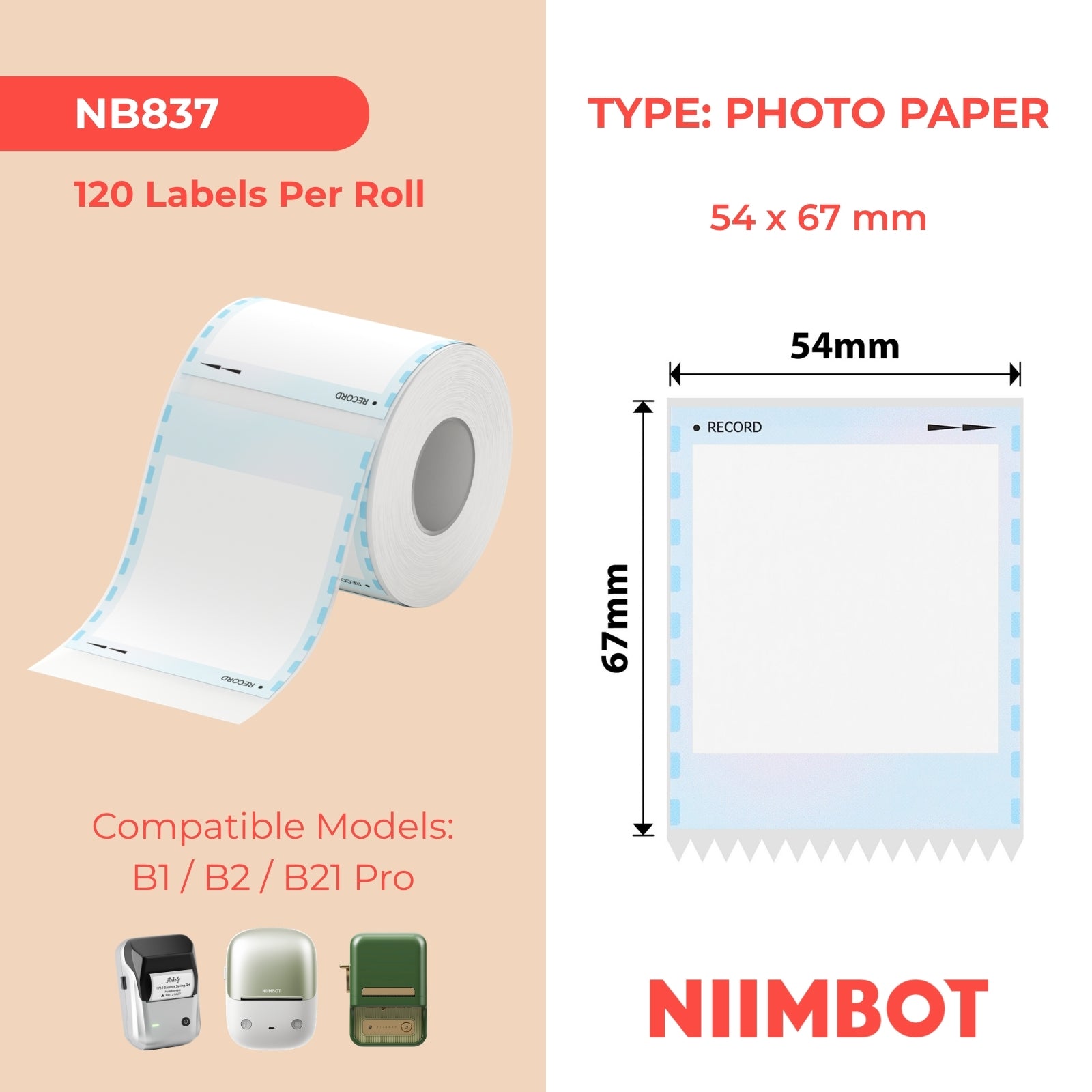 NIIMBOT - B Pro Range - 54x67mm - Greyscale Photo Paper - Sea Wind - 120 Labels