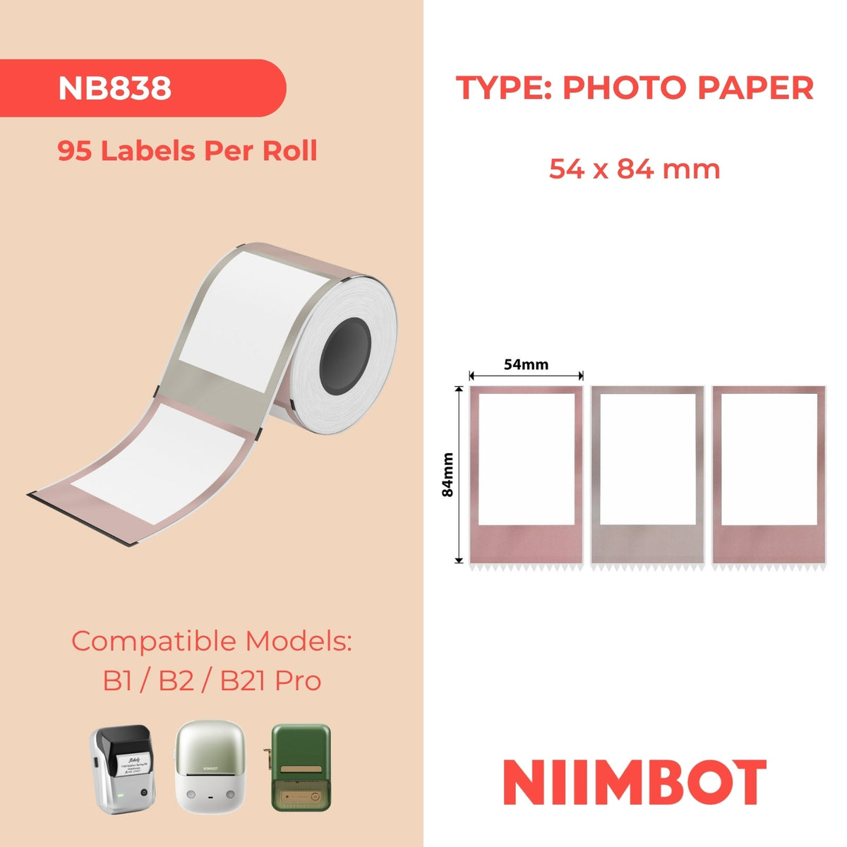 NIIMBOT - B Pro Range - 54x84mm - Greyscale Photo Paper Time - Memory - 95 Labels