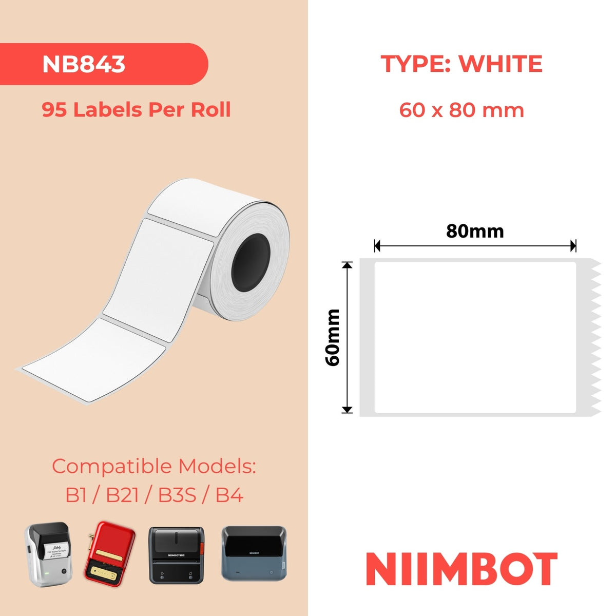 NIIMBOT - B Range - 60x80mm - White - 95 Labels