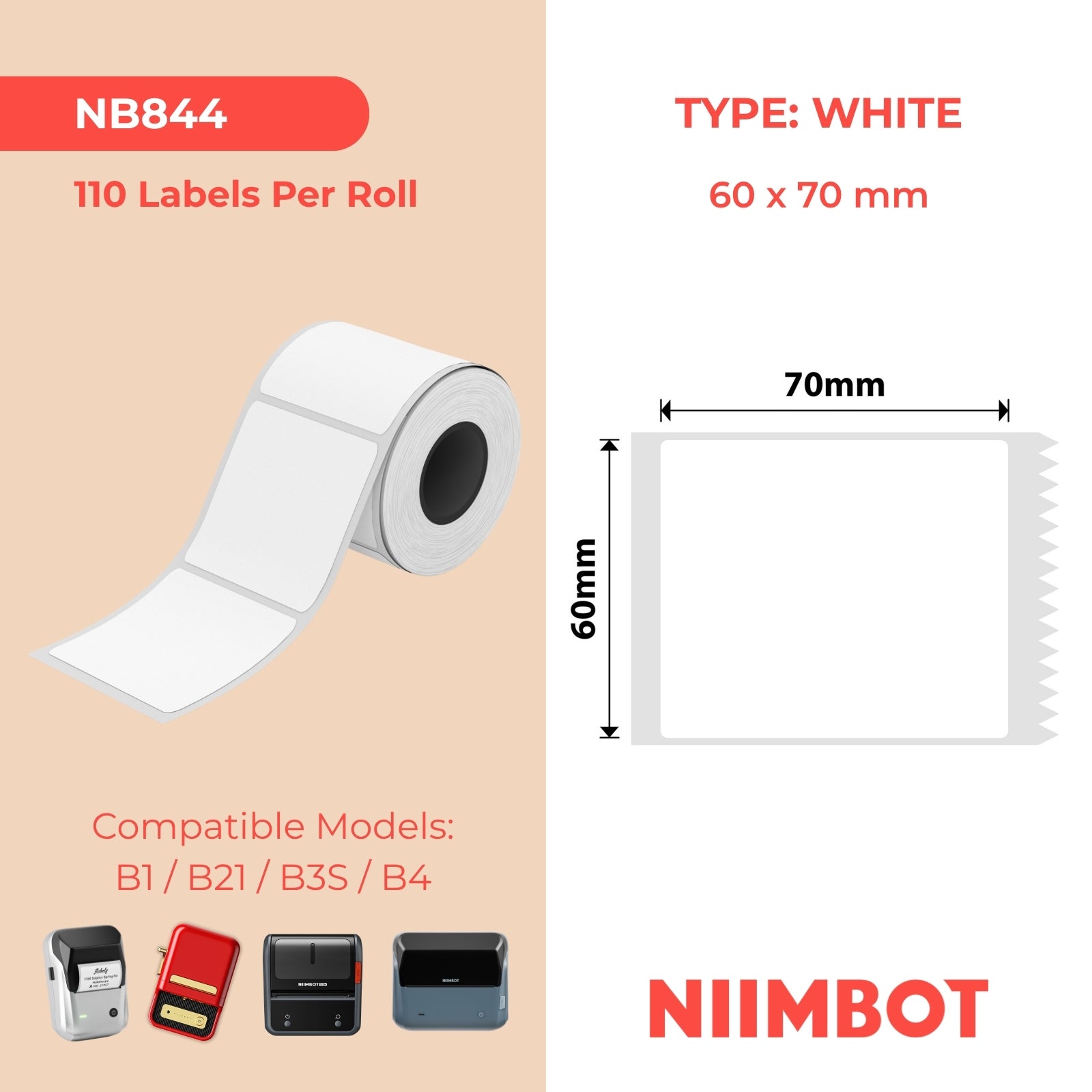 NIIMBOT - B Range - 60x70mm - White - 110 Labels