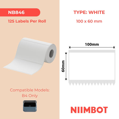 NIIMBOT - B4 Only - 100x60mm - White - 125 Labels