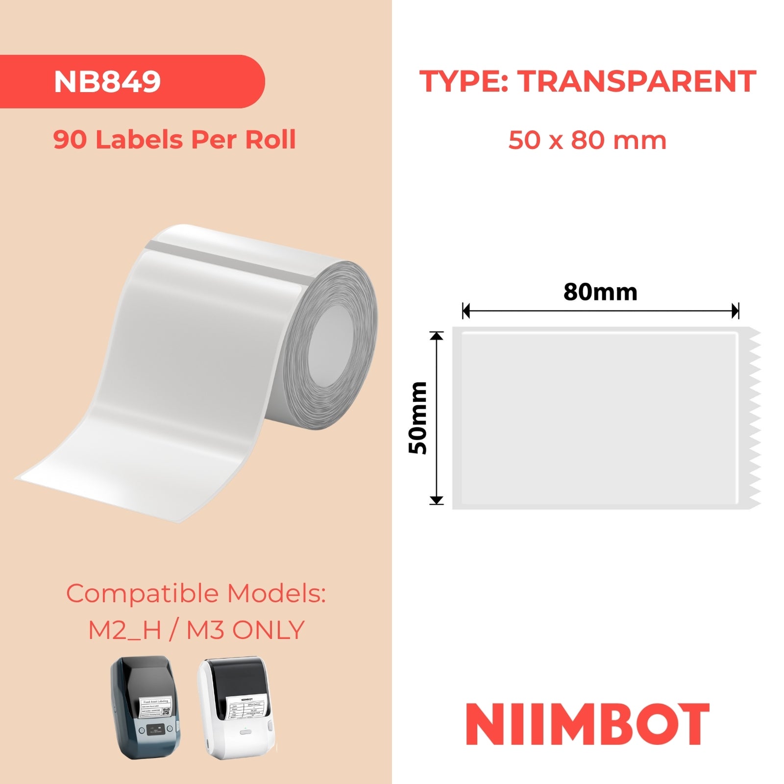 NIIMBOT - M Range - 50x80mm - Transparent - 90 Labels