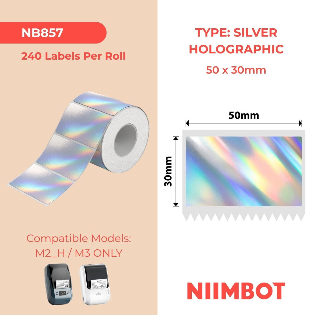 NIIMBOT - M Range - 50x30mm - Laser Silver - 240 Labels