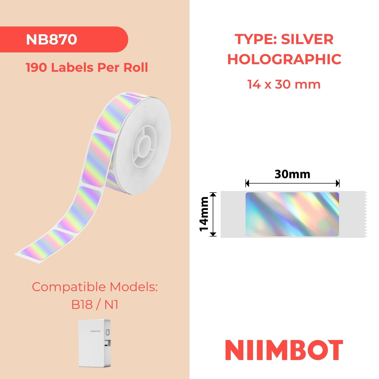 NIIMBOT - N1 - 14x30mm - Silver Laser - 190 Labels