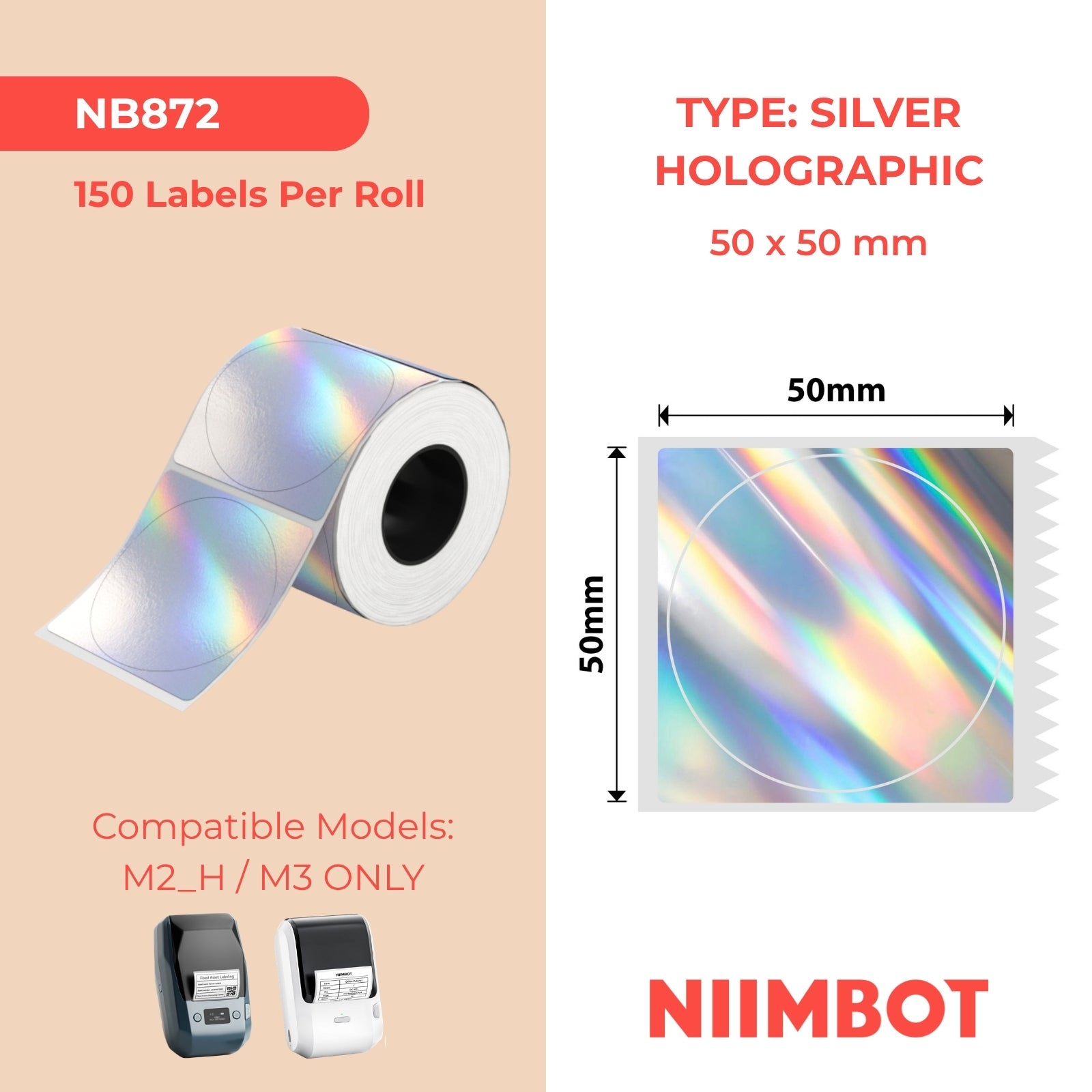 NIIMBOT - M Range - 50x50mm - 150 Hologram - RS - 150 Labels