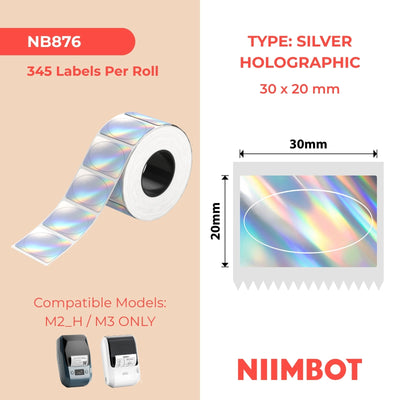 NIIMBOT - M Range - 30x20mm - Silver Laser Holographic Oval - 345 Labels