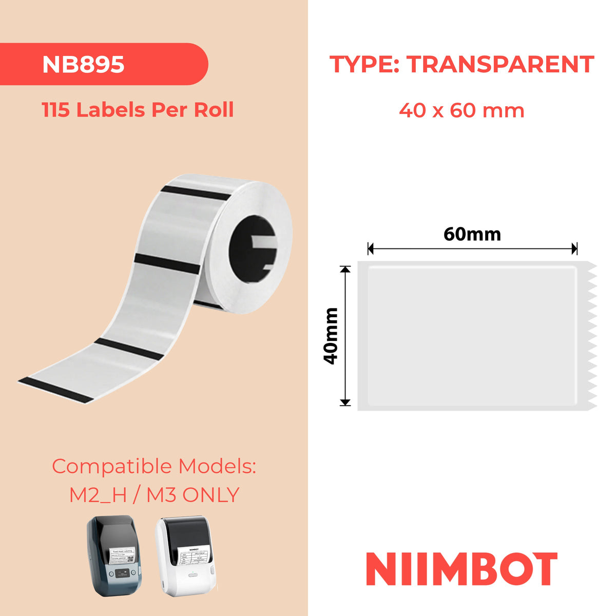 NIIMBOT - M Range - 40x60mm - Transparent - 115 Labels