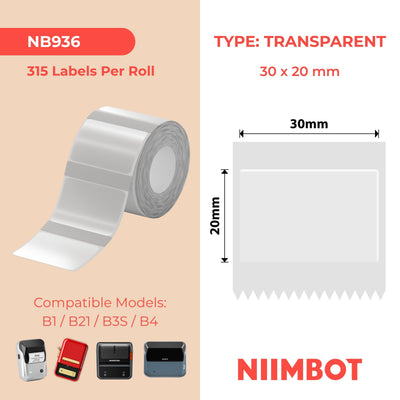 NIIMBOT - B Range - 30x20mm - Transparent - 315 Labels