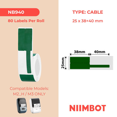NIIMBOT - M Range - 25x38+40mm - Green Cable - 80 Labels