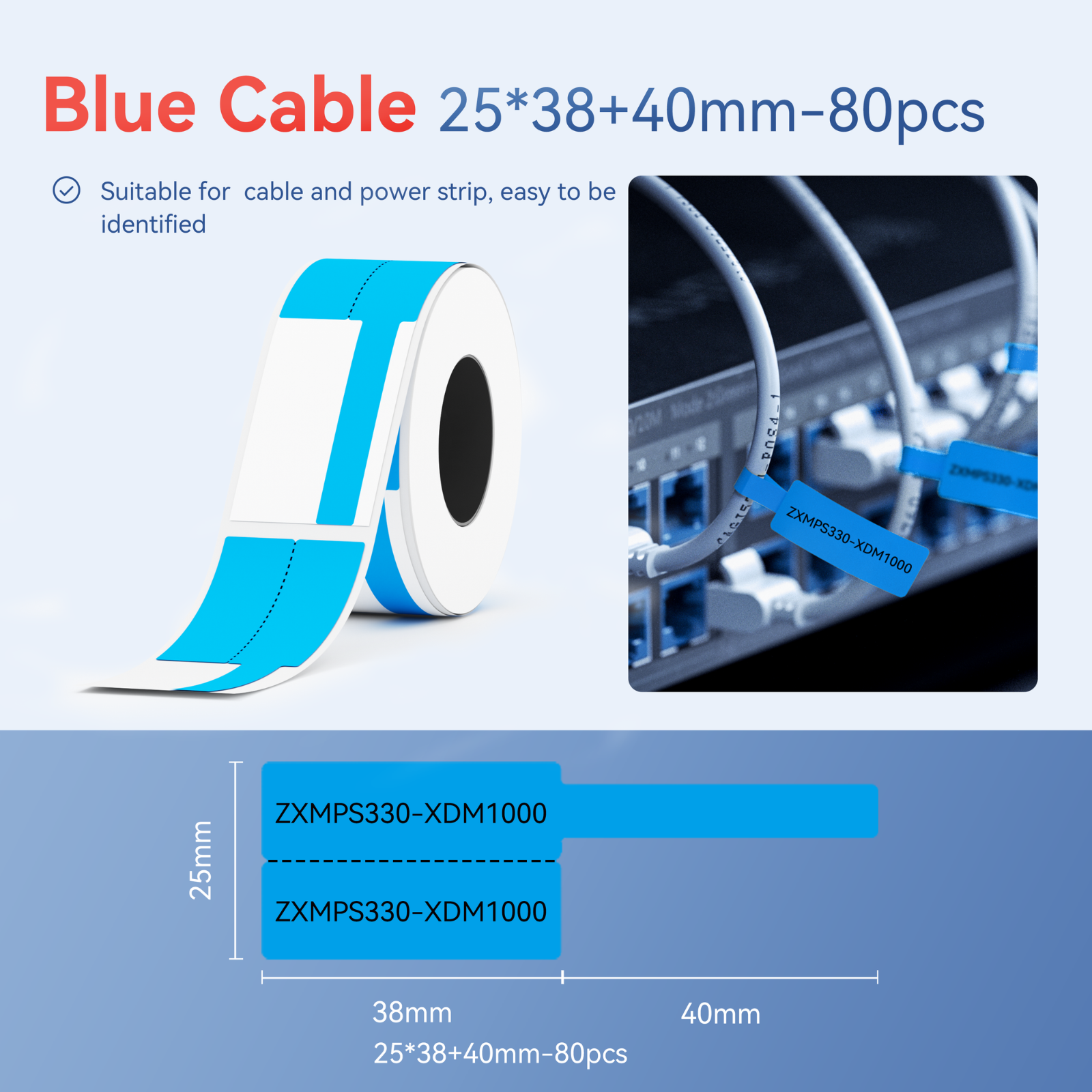 NIIMBOT - M Range - 25x38+40mm - Blue Cable - 80 Labels - CN