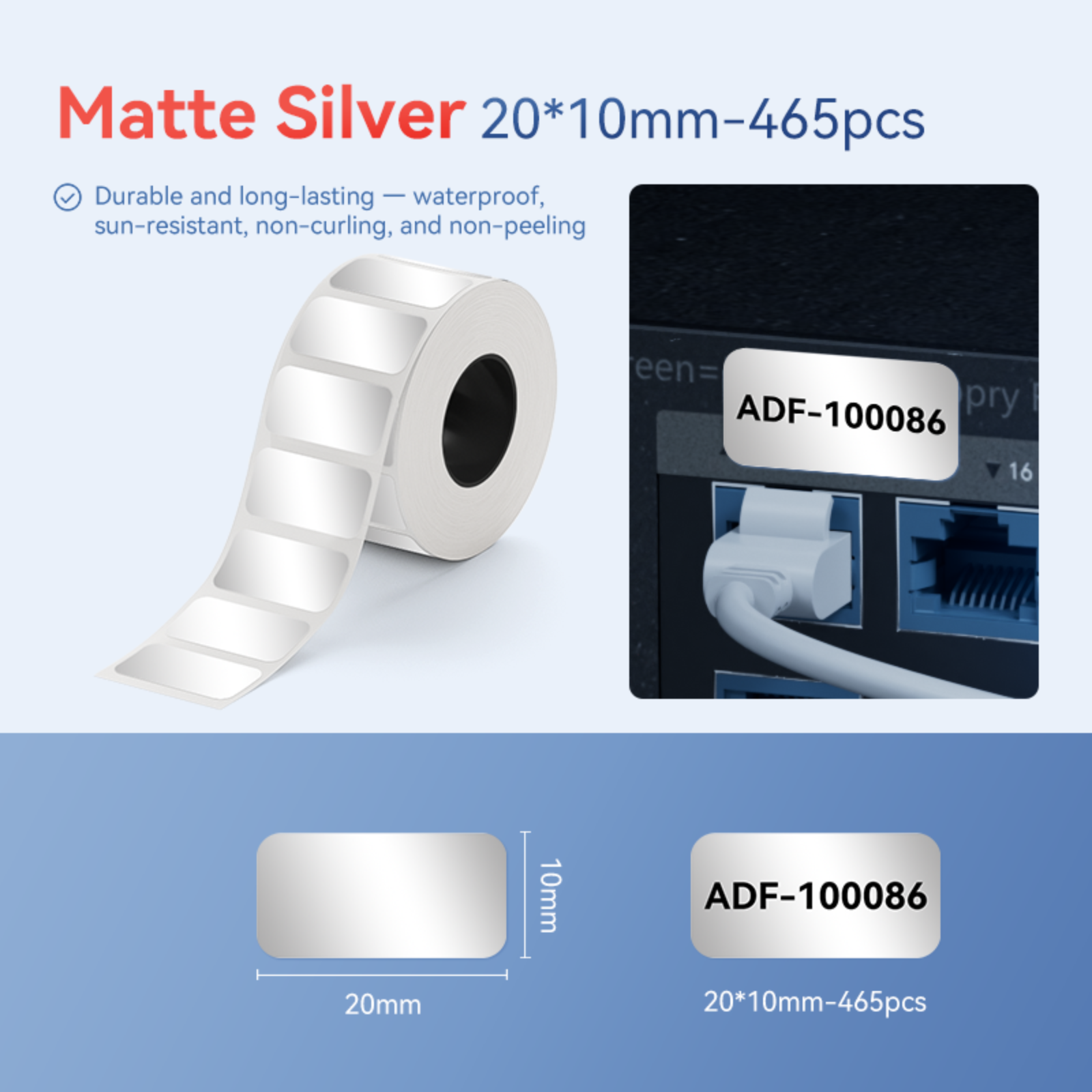 NIIMBOT - M Range - 20x10mm - Matte Silver - 465 Labels - CN