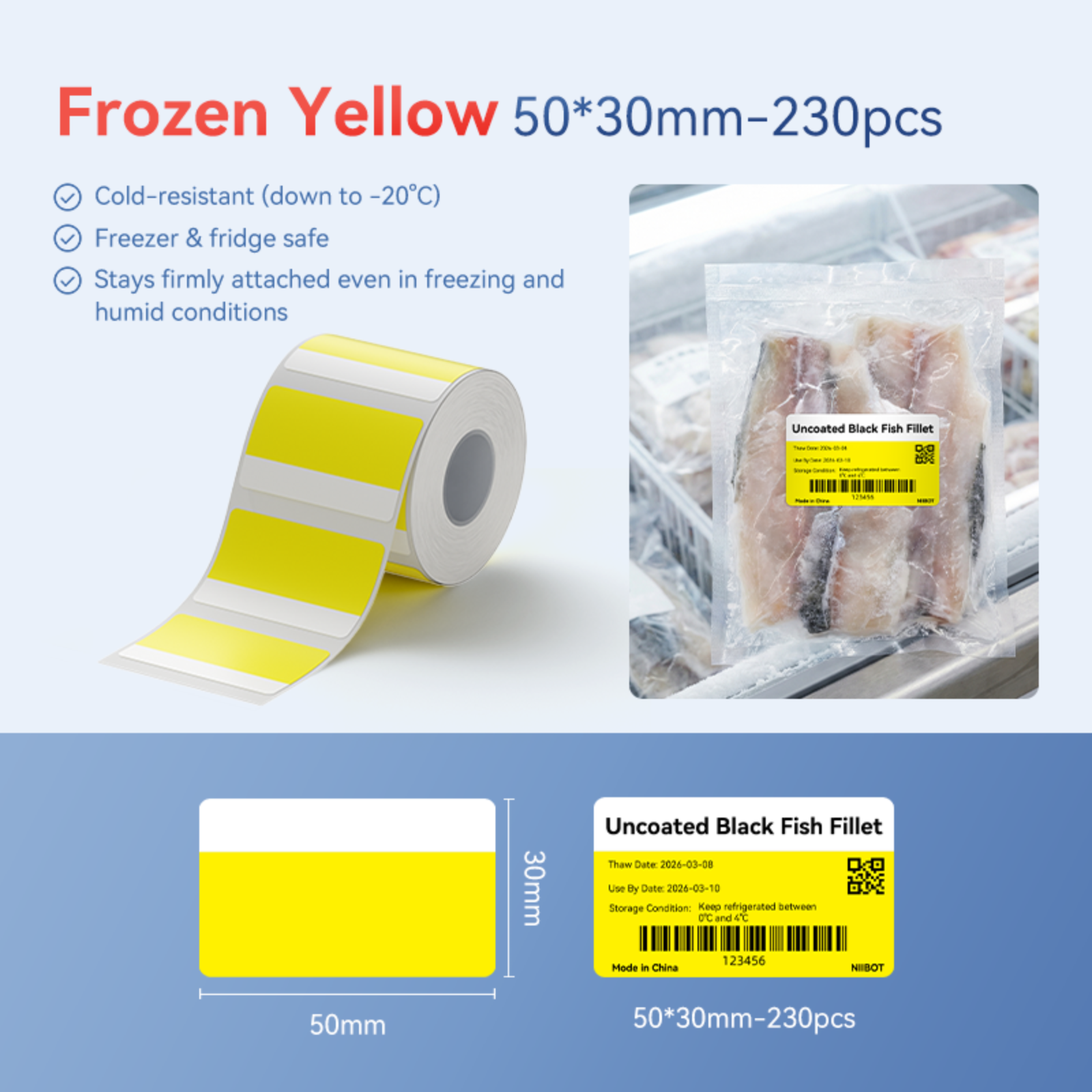 NIIMBOT - B Range - 50x30mm - Frozen Yellow / White - 230 Labels