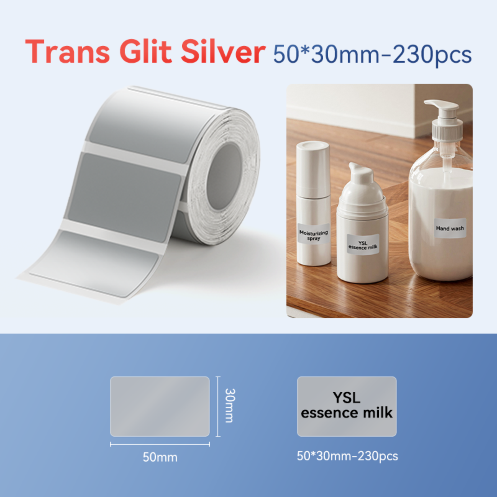 NIIMBOT - B Range - 50x30mm - Silver Glitter Transparent - 230 Labels