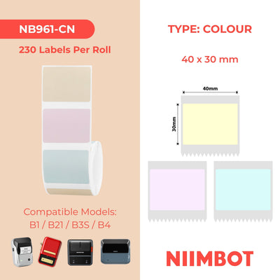 NIIMBOT - B Range - 40x30mm - Macaron Colour - 230 Labels - CN