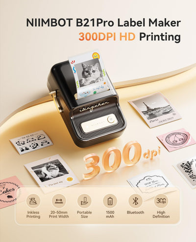 NB607 - NIIMBOT - B21_PRO - 300DPI - PORTABLE THERMAL LABEL BLUETOOTH PRINTER INCL FREE LABEL ROLL (50X30MM)
