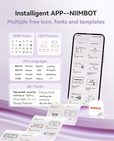 NB607 - NIIMBOT - B21_PRO - 300DPI - PORTABLE THERMAL LABEL BLUETOOTH PRINTER INCL FREE LABEL ROLL (50X30MM)