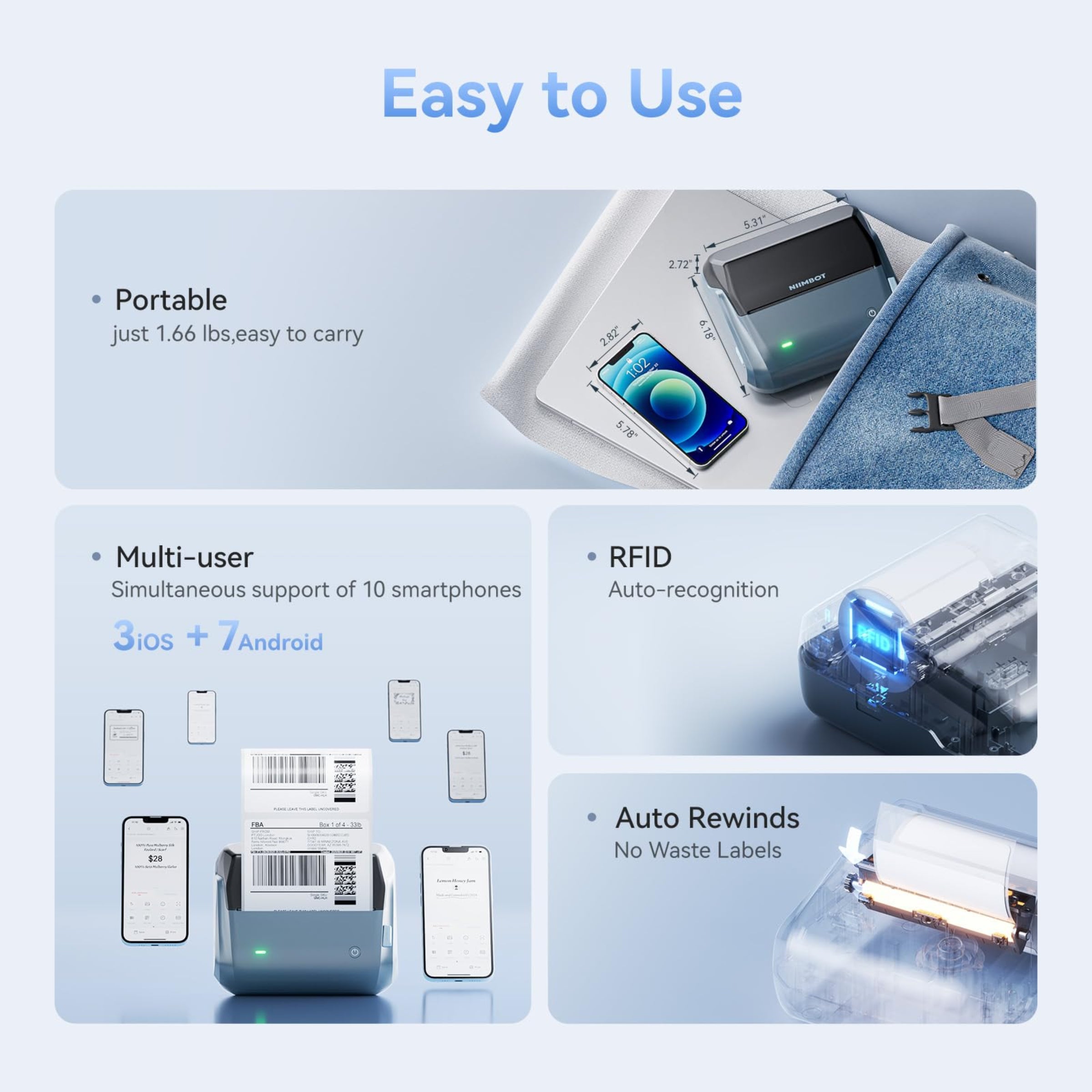 NB609 - NIIMBOT - B4 - BLUETOOTH SHIPPING THERMAL LABEL PRINTER WITH FREE ROLL – LAKE BLUE 🌊