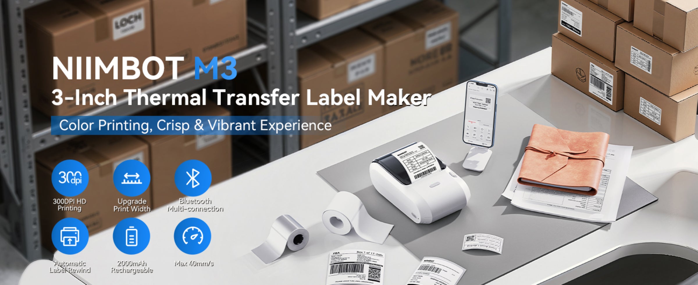NB610 - NIIMBOT - M3 - PORTABLE BLUETOOTH THERMAL TRANSFER LABEL PRINTER - INCL FREE LABEL ROLL