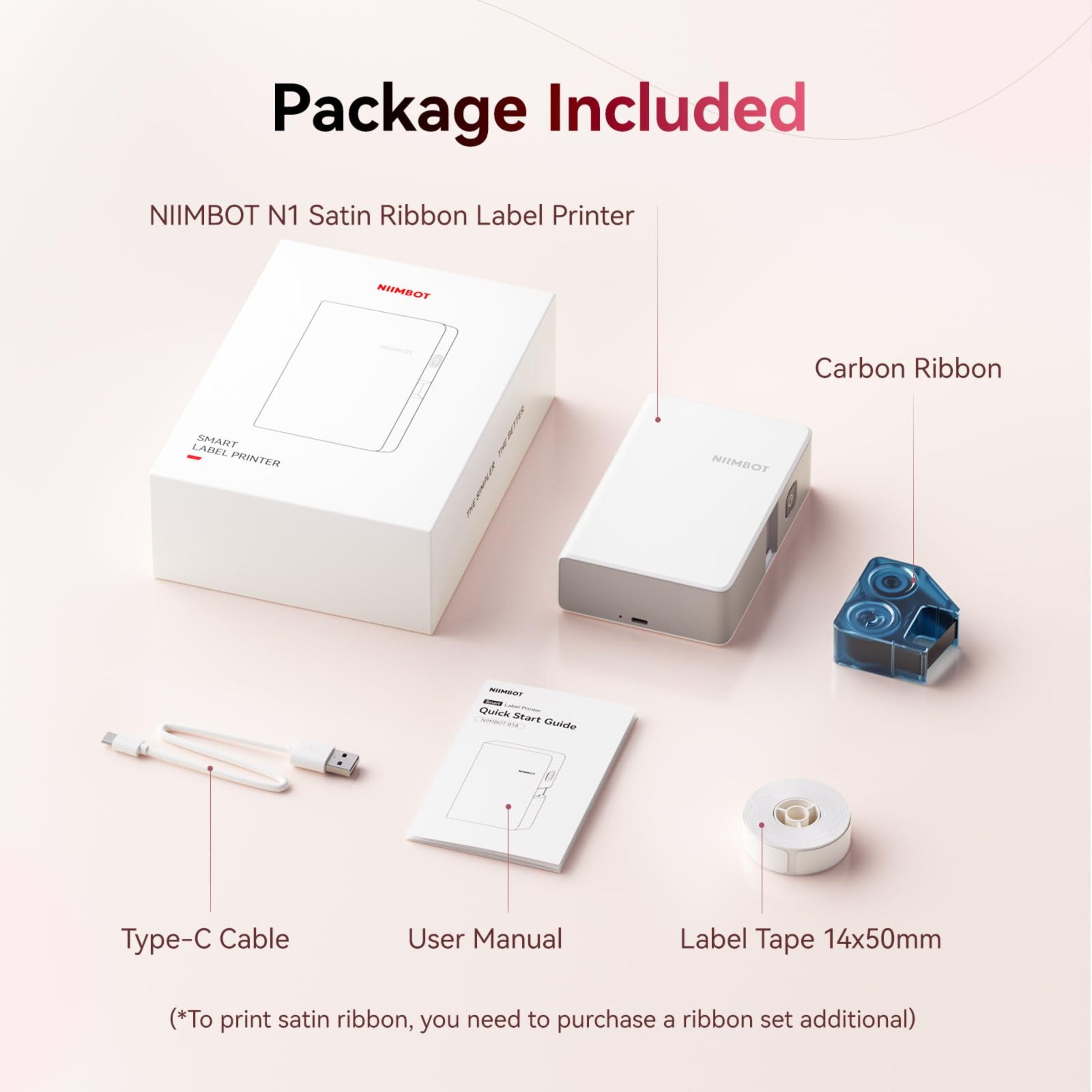 NB624 - NIIMBOT - N1 - BLUETOOTH SATIN RIBBON & LABEL PRINTER KIT INCLUDES BOTH SETS