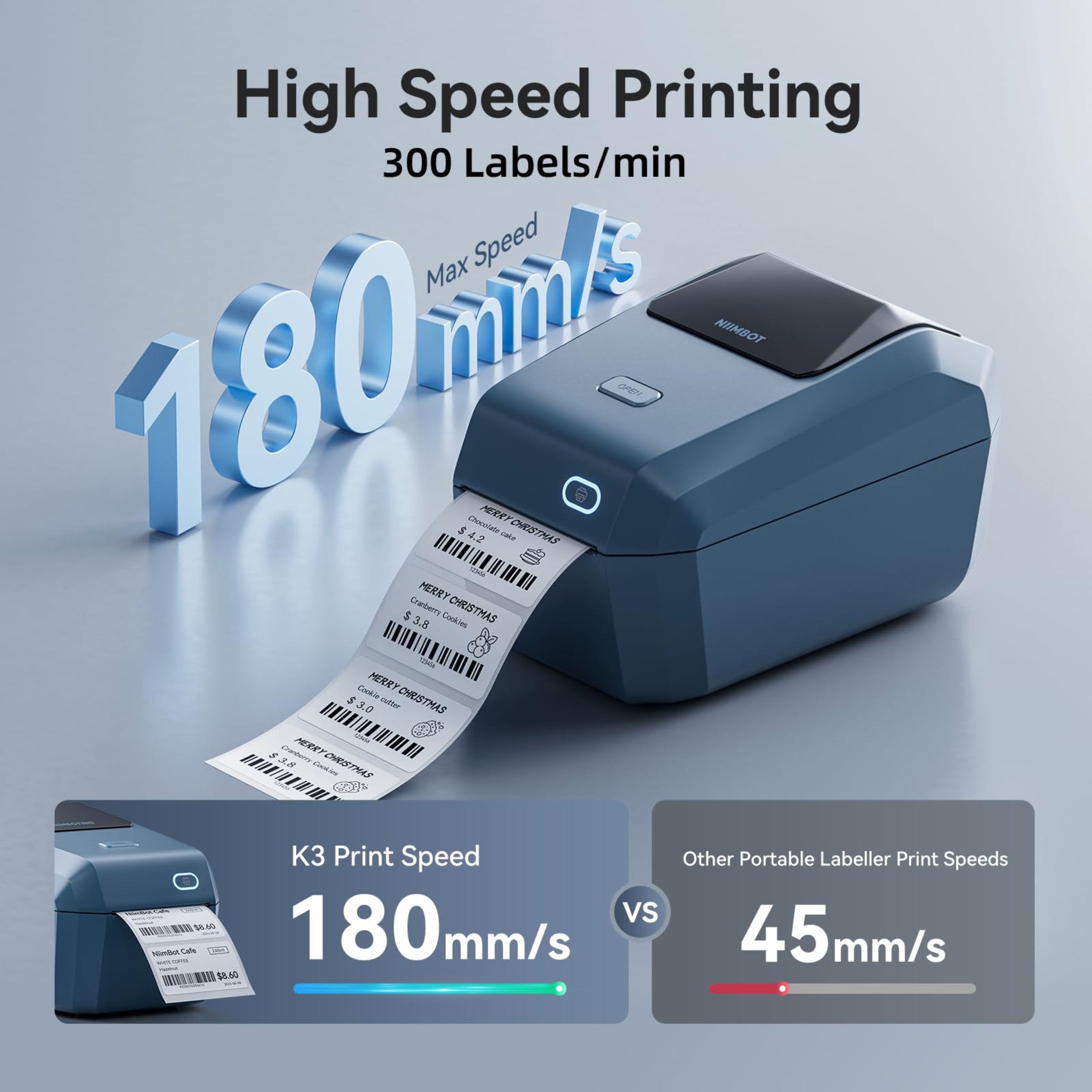 NIIMBOT - K3 - THERMAL BUSINESS BLUETOOTH LABEL PRINTER - INCLUDING 50*30MM LABEL ROLL WITH 900 LABELS
