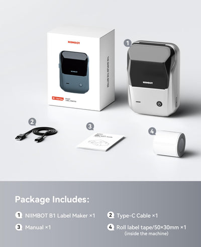 NB493 - NIIMBOT - B1 - PORTABLE THERMAL LABEL BLUETOOTH PRINTER INCL FREE WHITE LABEL (50X30MM)