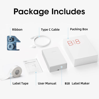 NB382 - NIIMBOT - B18 - BLUETOOTH THERMAL TRANSFER LABEL PRINTER INCL FREE LABEL & RIBBON (14*50MM - WHITE)
