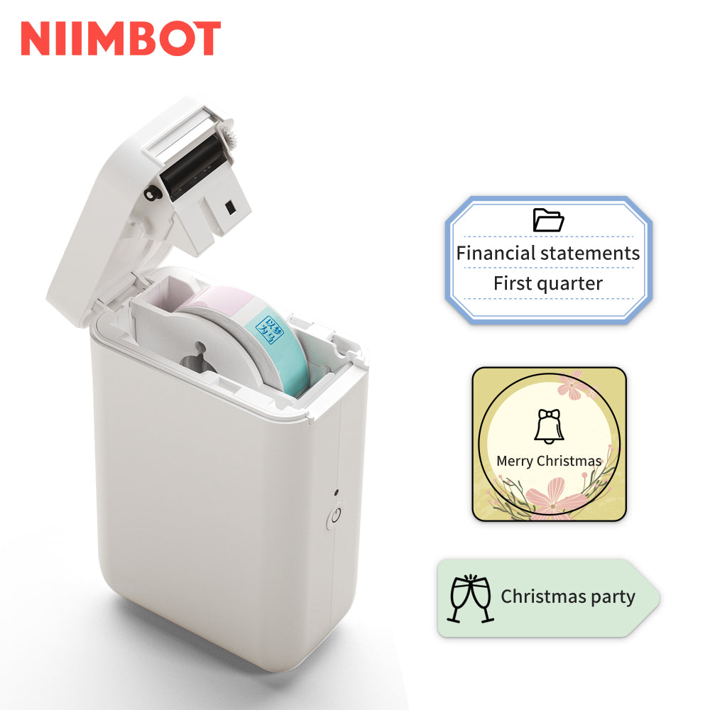 NB121 - NIIMBOT - SLEGS D101 - DRAAGBARE ETIKET BLUETOOTH-DRUKKER INSLUITEND GRATIS ETIKETROL (BREEËR WEERGAWE - 12*40MM - WIT)