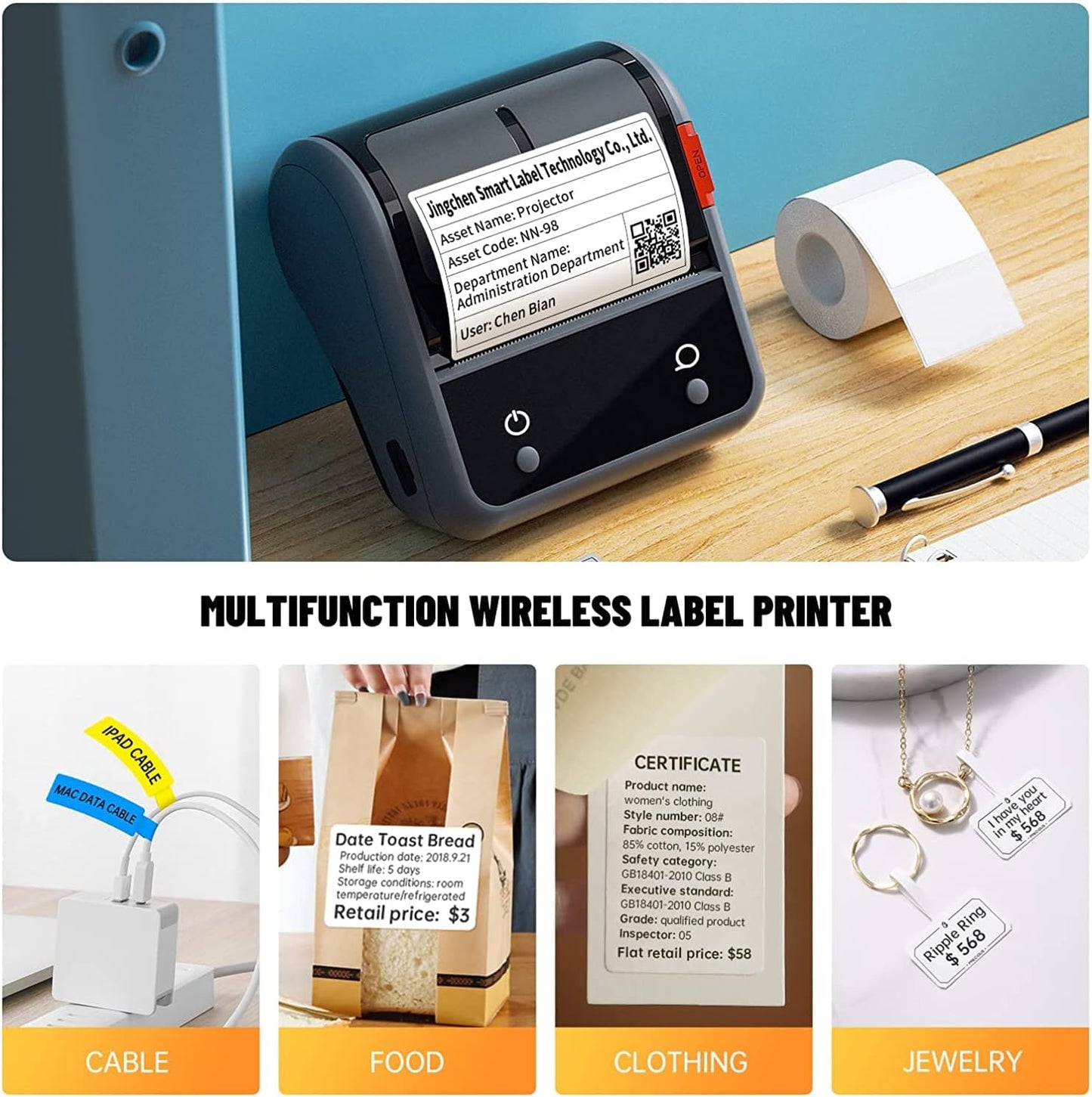 NIIMBOT - B3S - PORTABLE THERMAL LABEL BLUETOOTH PRINTER INCLUDING FREE LABEL (70*40MM - WHITE)