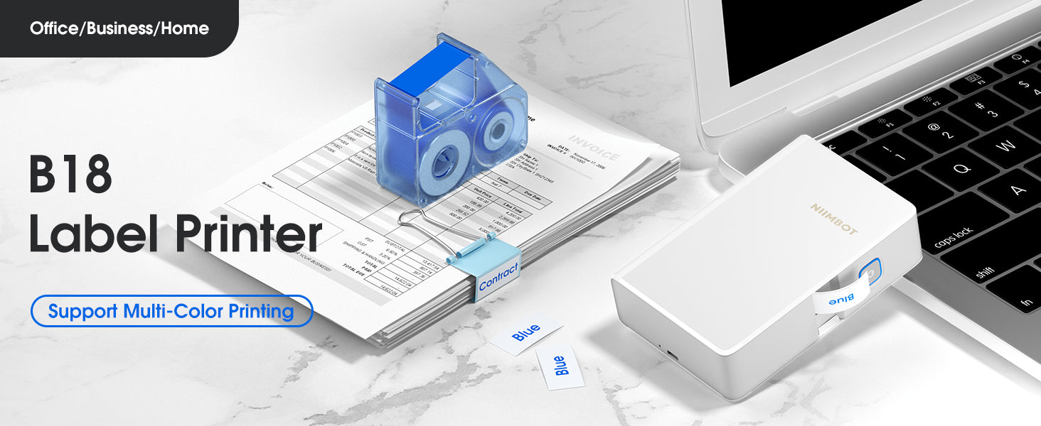 NB382 - NIIMBOT - B18 - BLUETOOTH THERMAL TRANSFER LABEL PRINTER INCL FREE LABEL & RIBBON (14*50MM - WHITE)