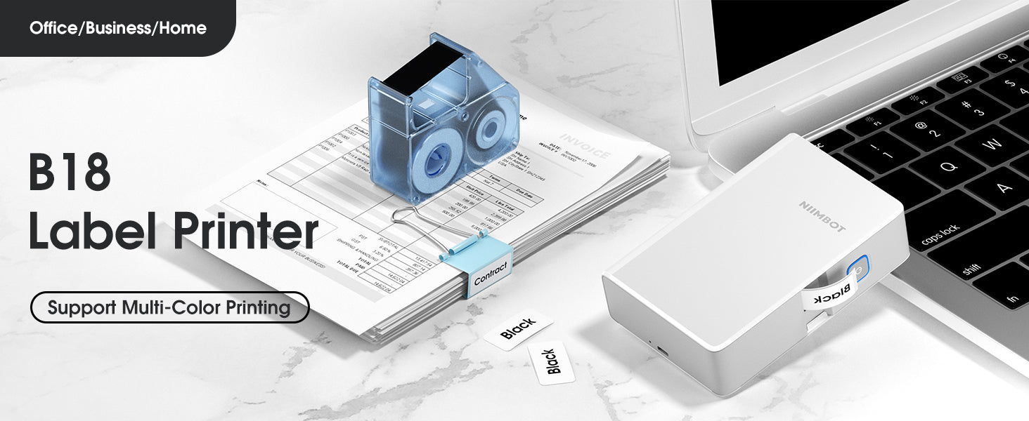 NB382 - NIIMBOT - B18 - BLUETOOTH THERMAL TRANSFER LABEL PRINTER INCL FREE LABEL & RIBBON (14*50MM - WHITE)
