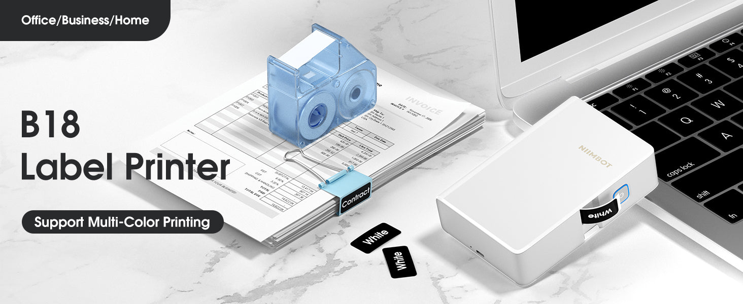 NB382 - NIIMBOT - B18 - BLUETOOTH THERMAL TRANSFER LABEL PRINTER INCL FREE LABEL & RIBBON (14*50MM - WHITE)