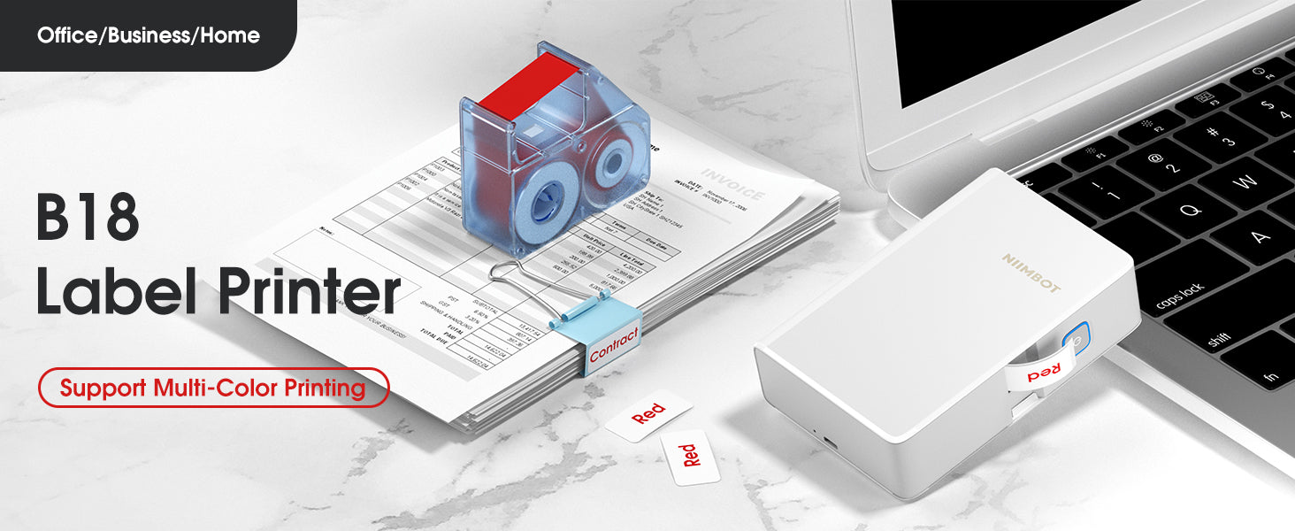 NB382 - NIIMBOT - B18 - BLUETOOTH THERMAL TRANSFER LABEL PRINTER INCL FREE LABEL & RIBBON (14*50MM - WHITE)