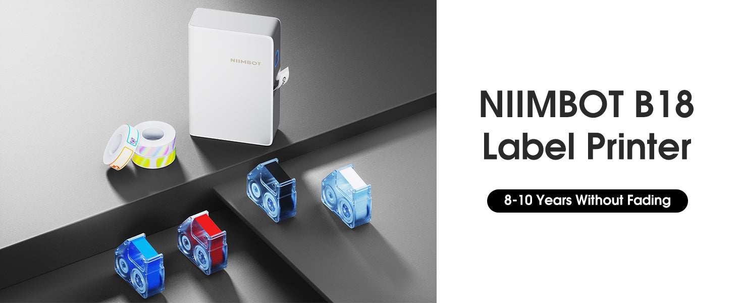NB382 - NIIMBOT - B18 - BLUETOOTH THERMAL TRANSFER LABEL PRINTER INCL FREE LABEL & RIBBON (14*50MM - WHITE)
