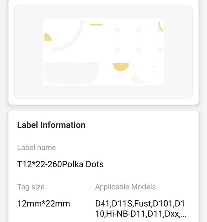 NB122 - NIIMBOT - D11 / D101 / D110 - 12*22MM - 260 AMALEBELE OKUTHETHAYO - AMACHASHAZA E-POLKA