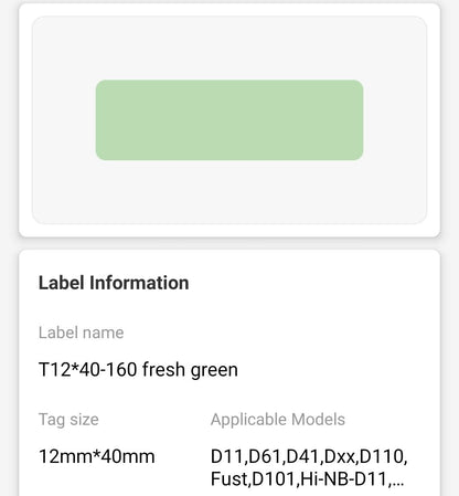NB129 - NIIMBOT - D11 / D101 / D110 - 12*40MM - 160 TERMIESE ETIKETTE - SOLIEDE GROEN ONTWERP