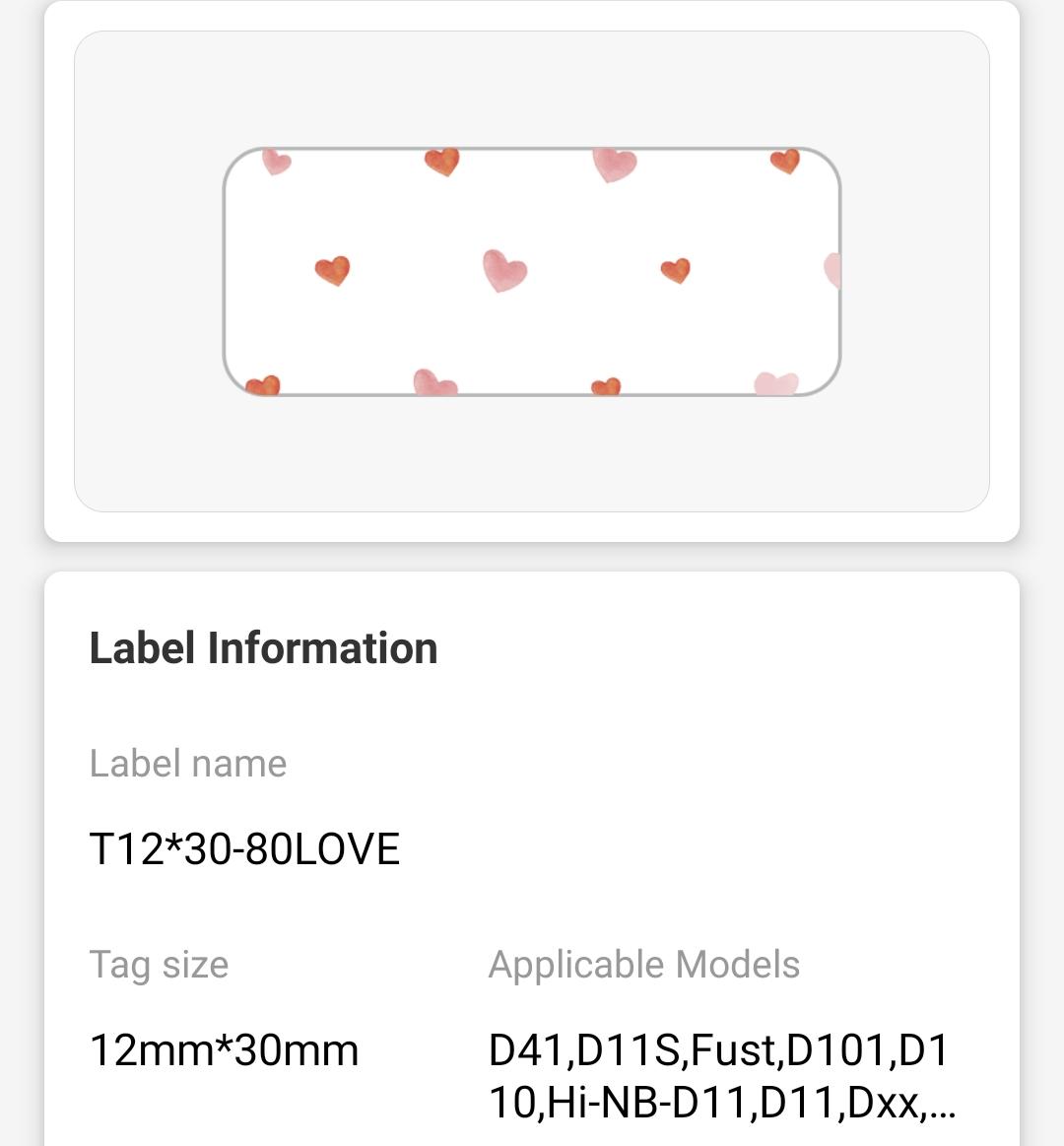 NB147 - NIIMBOT - D11 / D101 / D110 - 12*30MM - 210 THERMAL LABELS - LOVE DESIGN