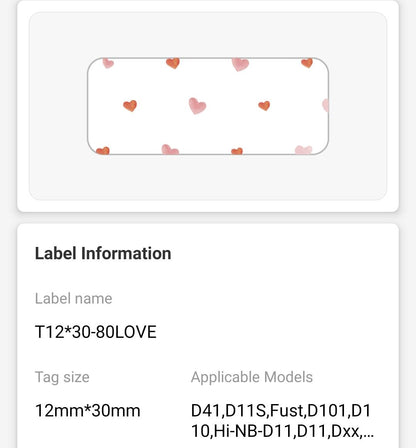 NB147 - NIIMBOT - D11 / D101 / D110 - 12*30MM - 210 THERMAL LABELS - LOVE DESIGN